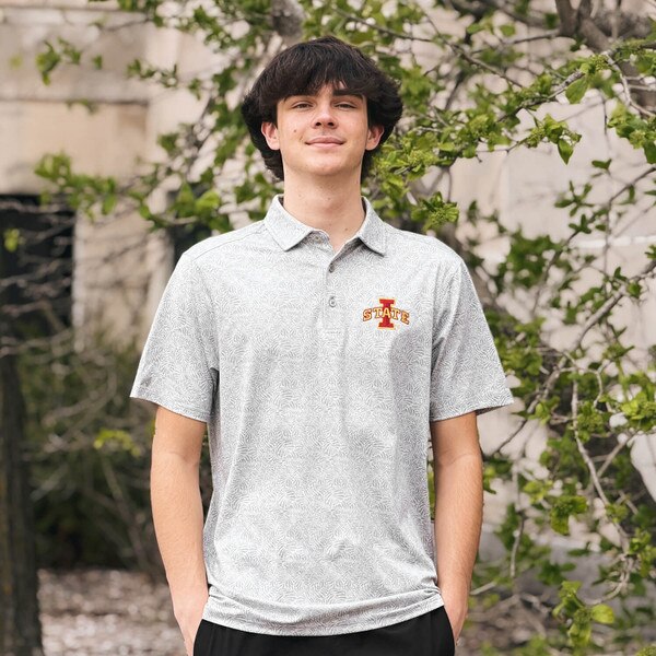 Antigua I-State Gray Floral Short Sleeve Polo